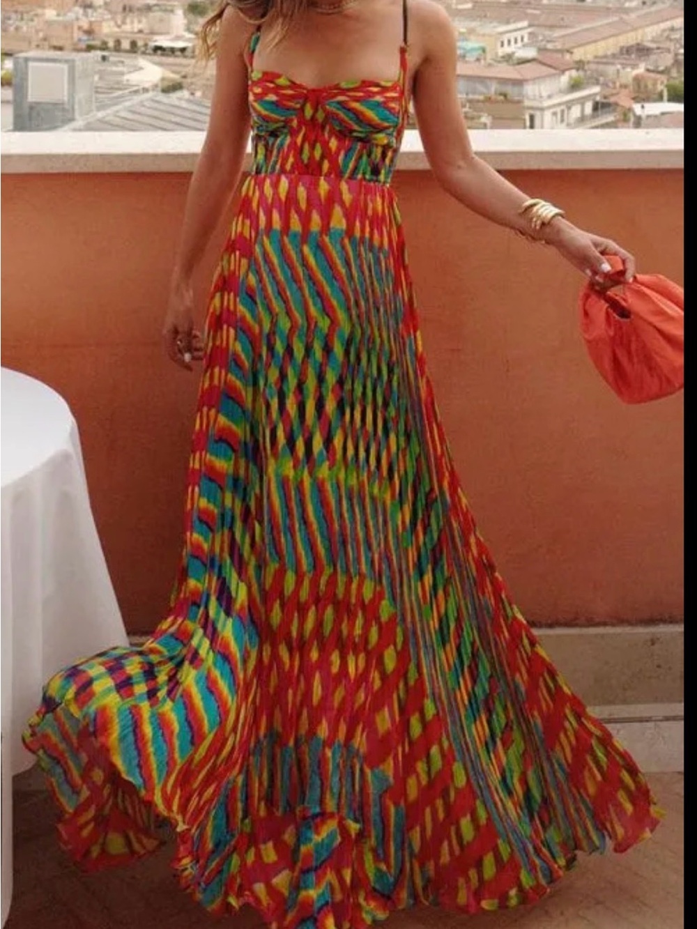 Vibrant Multi-Color Maxi Skirt Dress - Red Multi